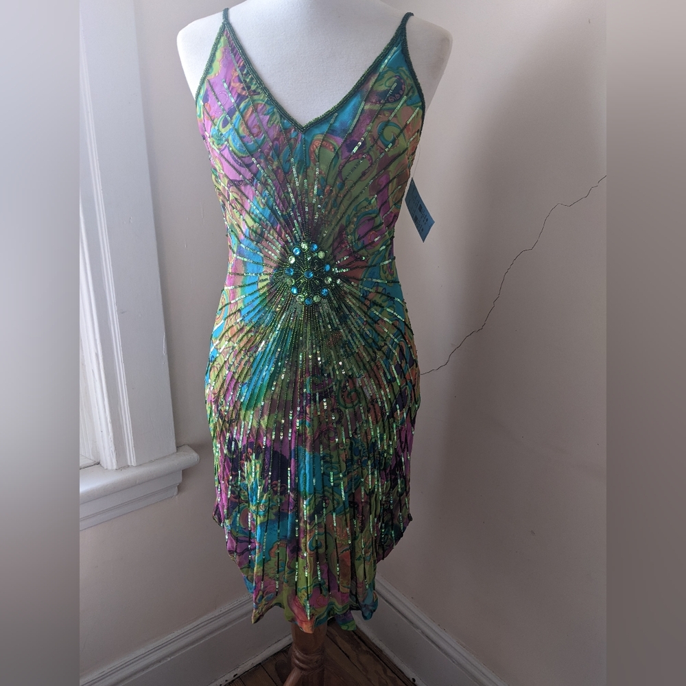 Steilmann Malvin Multicolor Sequin V-Neck Mini Dress Size 38